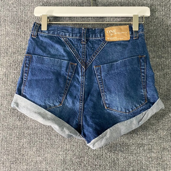 Free People x One Teaspoon Shorts 24 Blue Denim Hawks High Rise Cuffed - Picture 2 of 13